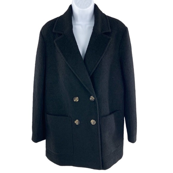 H&M Jackets & Blazers - DIVIDED H&M Women Black Oversized Winter Coat Button Double Breasted XS